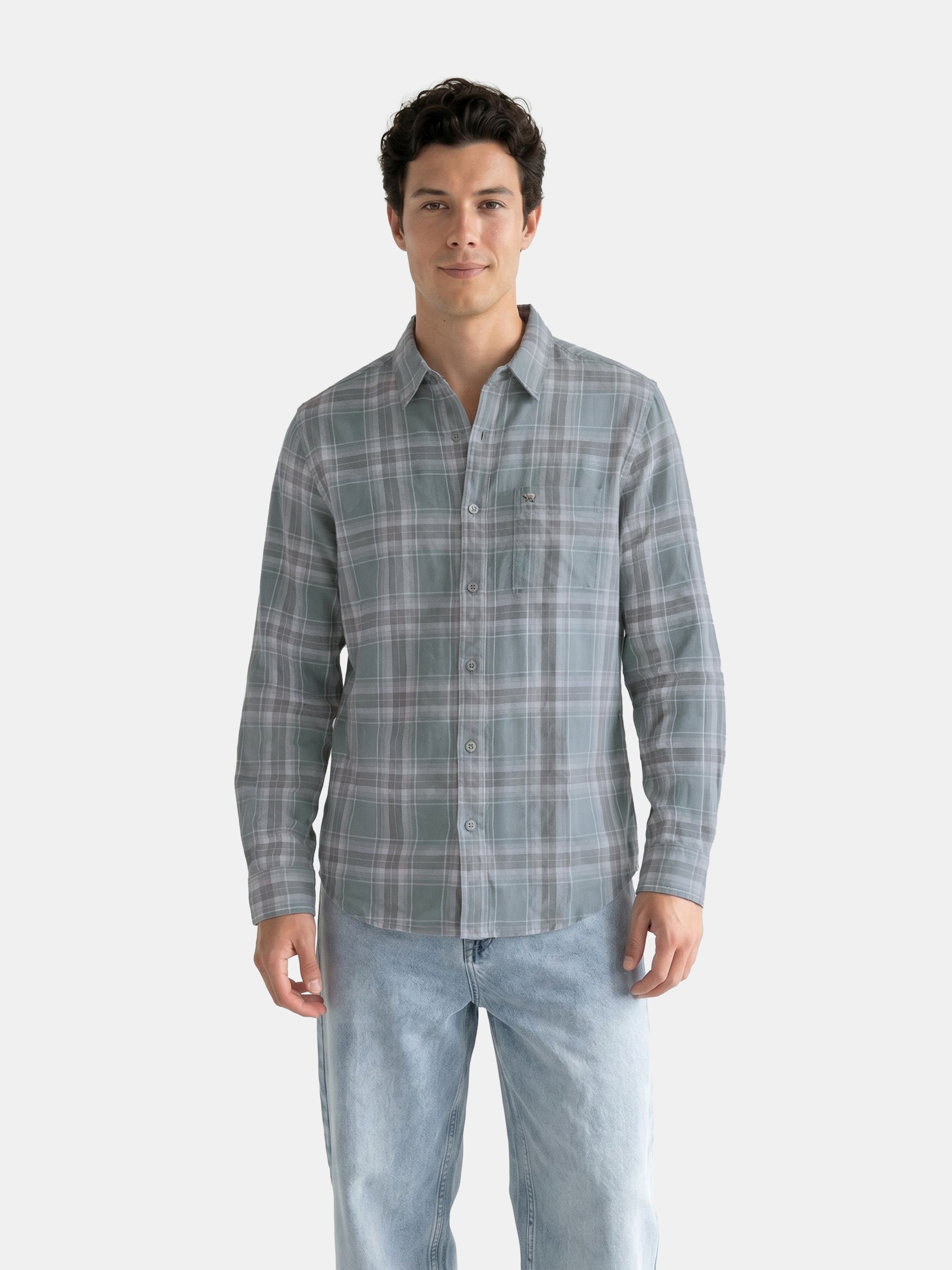 Men Green Checked Shirt
