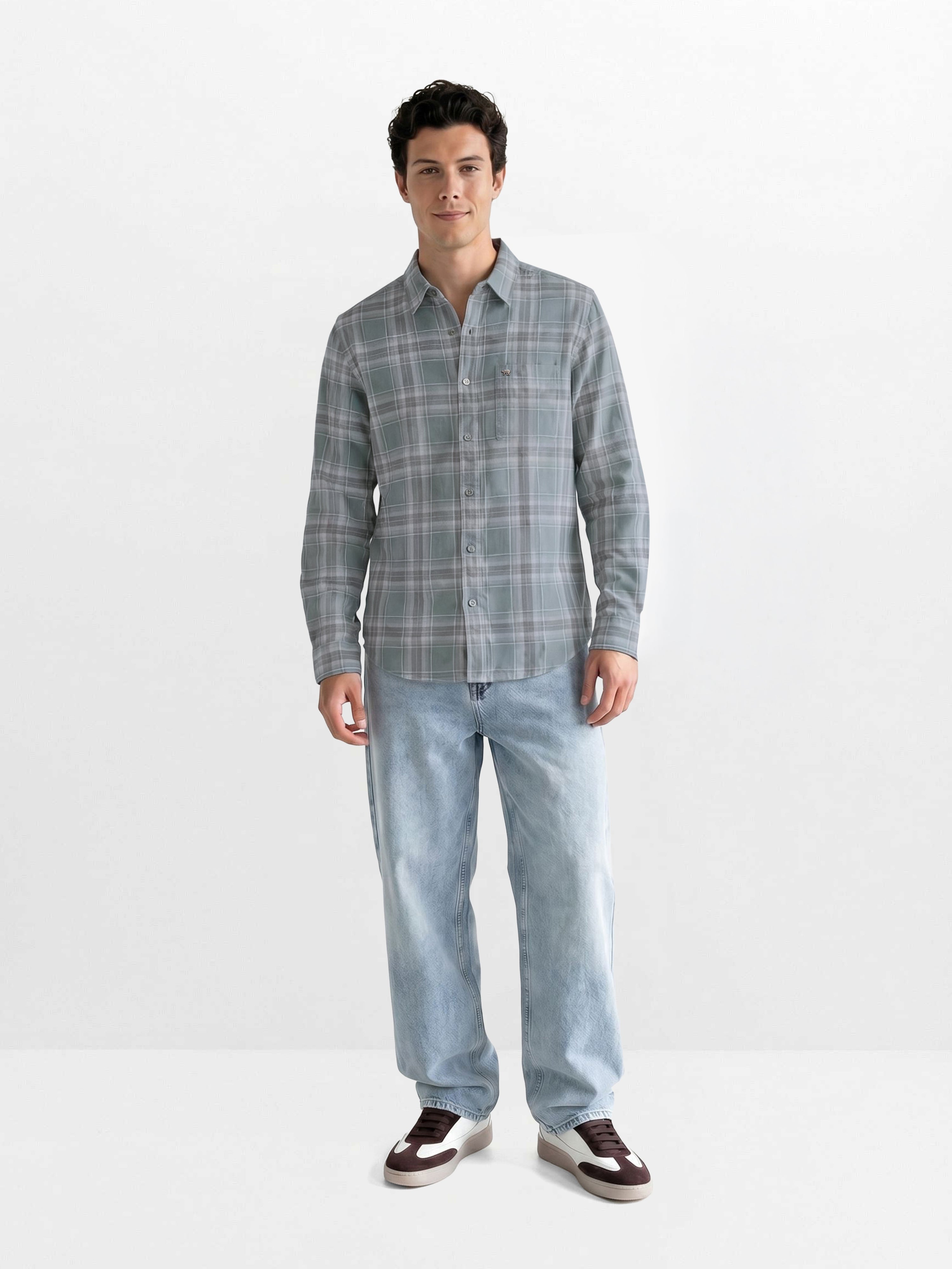 Men Green Checked Shirt