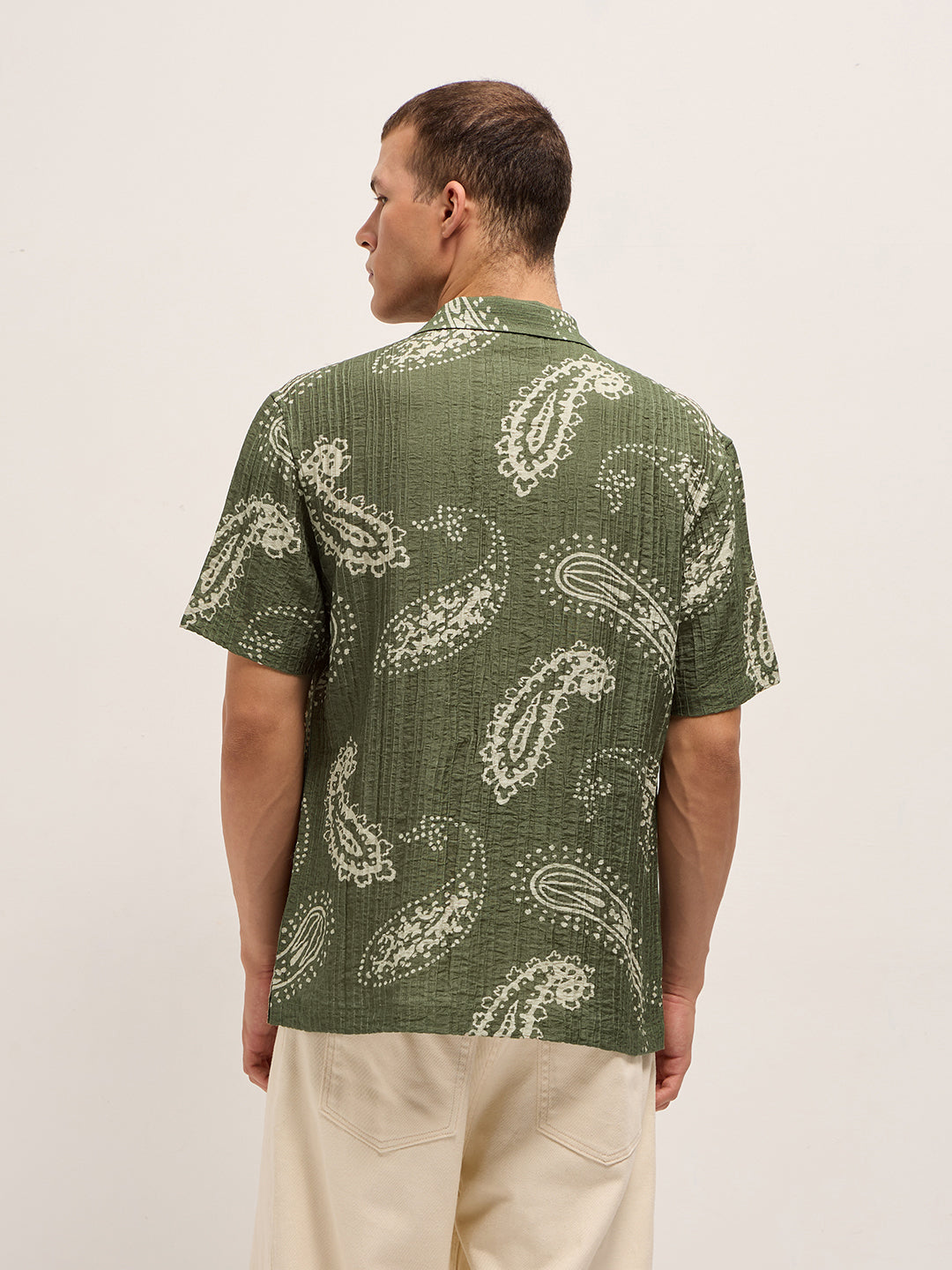 Men Green Viscose Paisley Print Relaxed Fit Cuban Collar Shirt