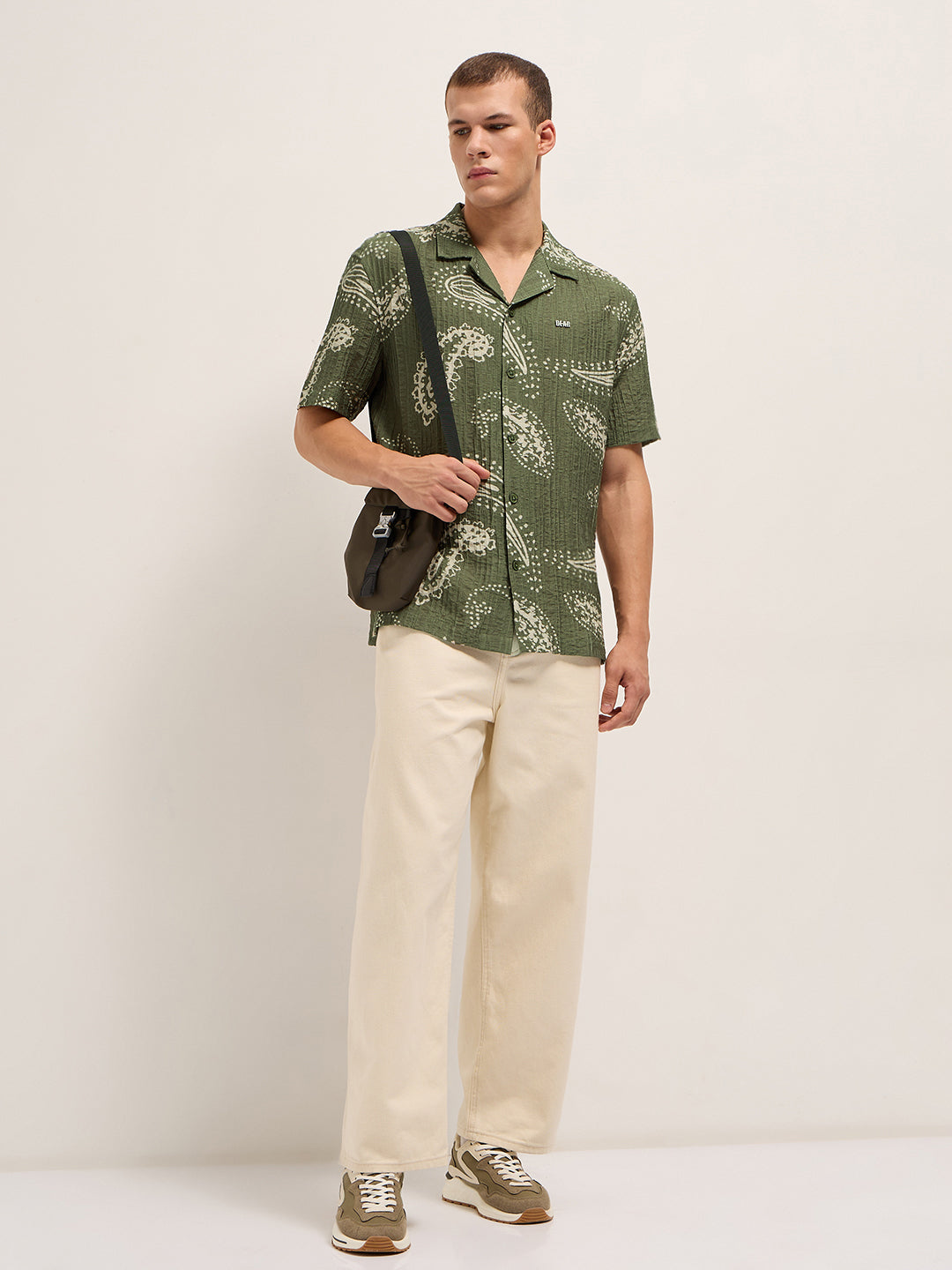 Men Green Viscose Paisley Print Relaxed Fit Cuban Collar Shirt