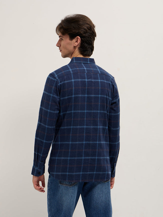 Men Blue Plaid Checks Design Slim Fit Casual Shirt