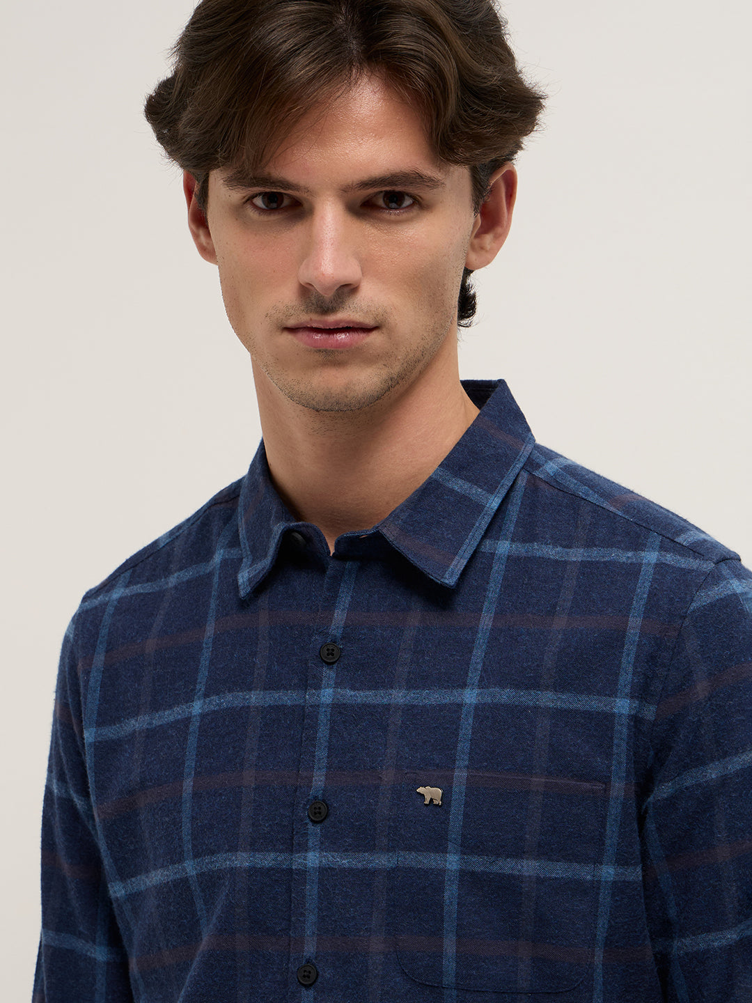 Men Blue Plaid Checks Design Slim Fit Casual Shirt