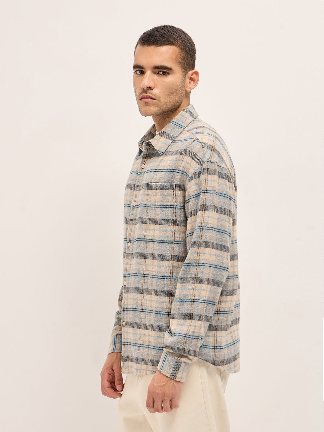 Men Multi-Color Checkered Relax Fit Flannel Overshirt