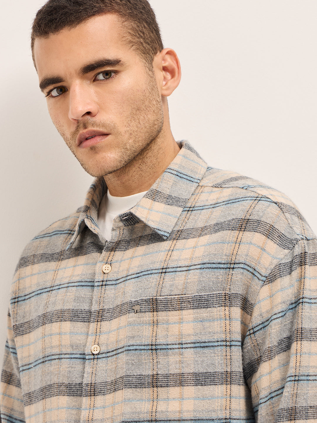 Men Multi-Color Checkered Relax Fit Flannel Overshirt