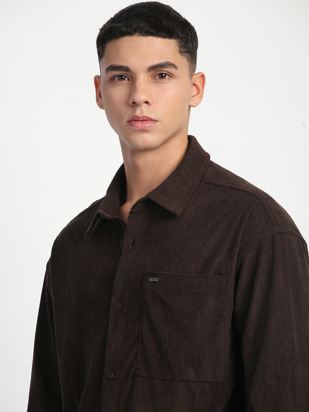 Men Brown Corduroy Relax Fit Casual Shirt