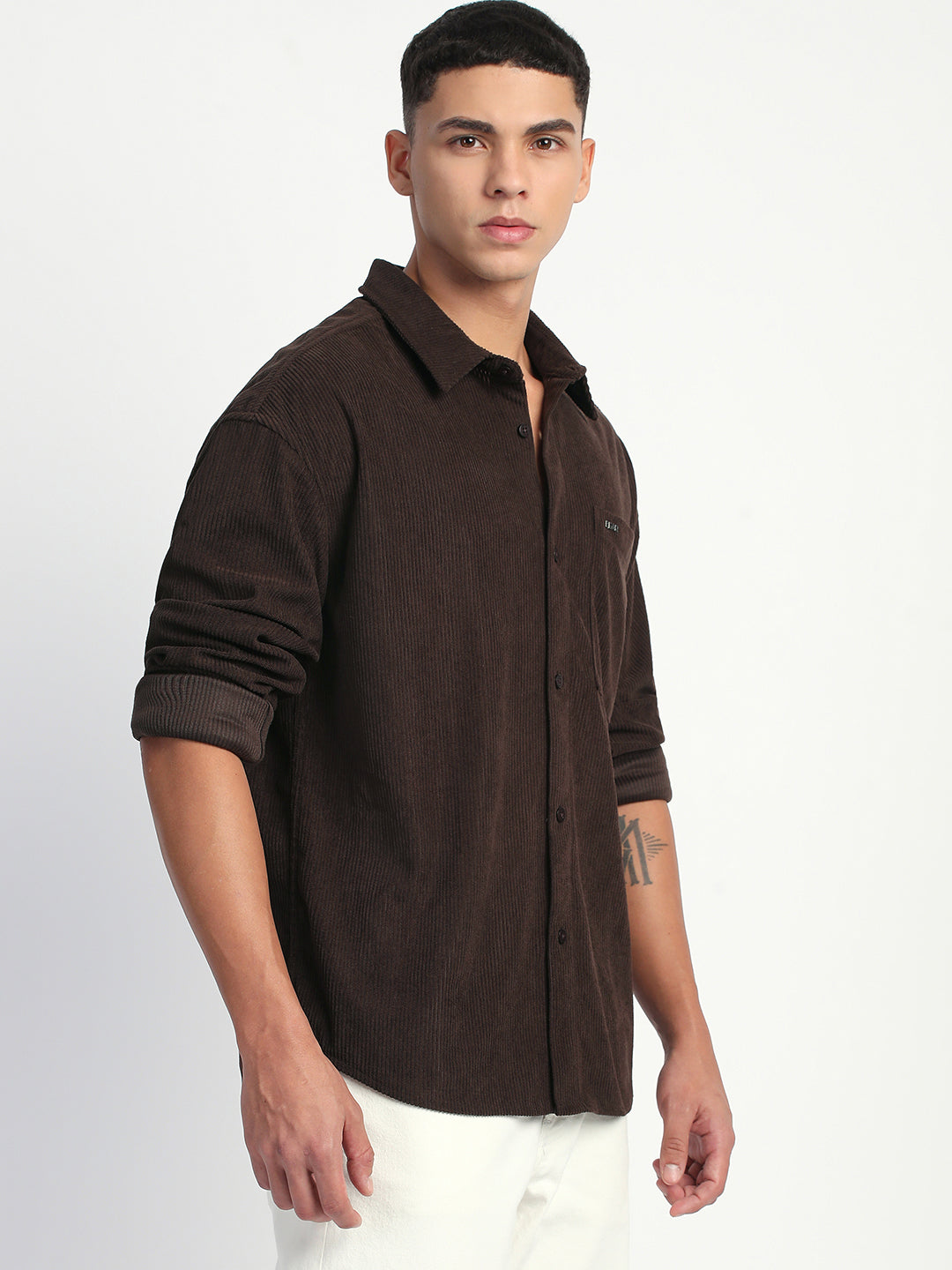 Men Brown Corduroy Relax Fit Casual Shirt