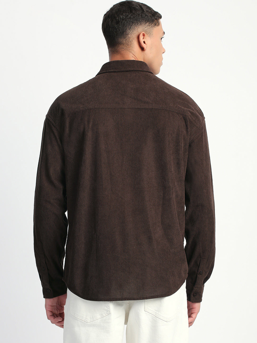 Men Brown Corduroy Relax Fit Casual Shirt