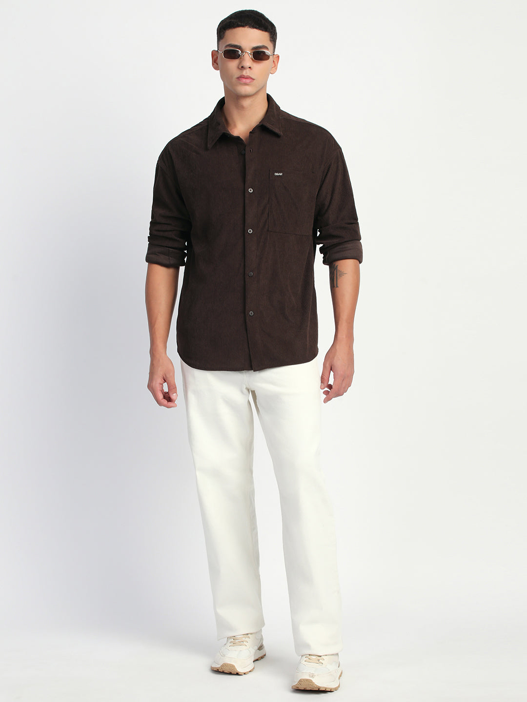 Men Brown Corduroy Relax Fit Casual Shirt