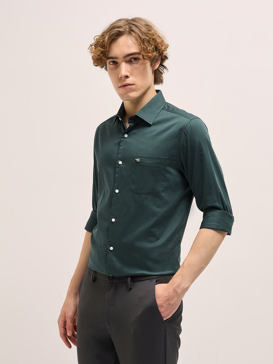 Men Classic Green Tailored Fit Solid Formal Shirt