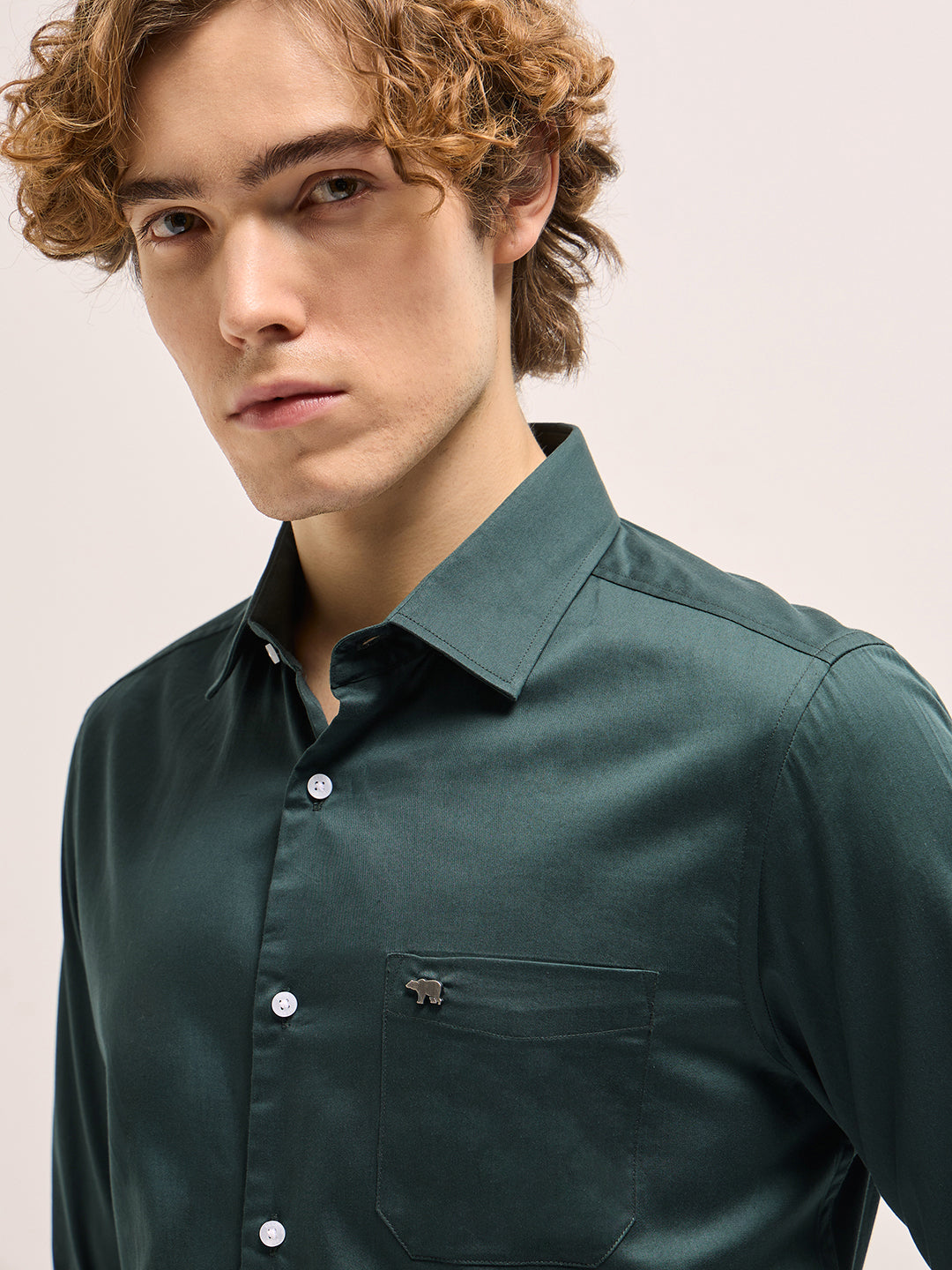 Men Classic Green Tailored Fit Solid Formal Shirt
