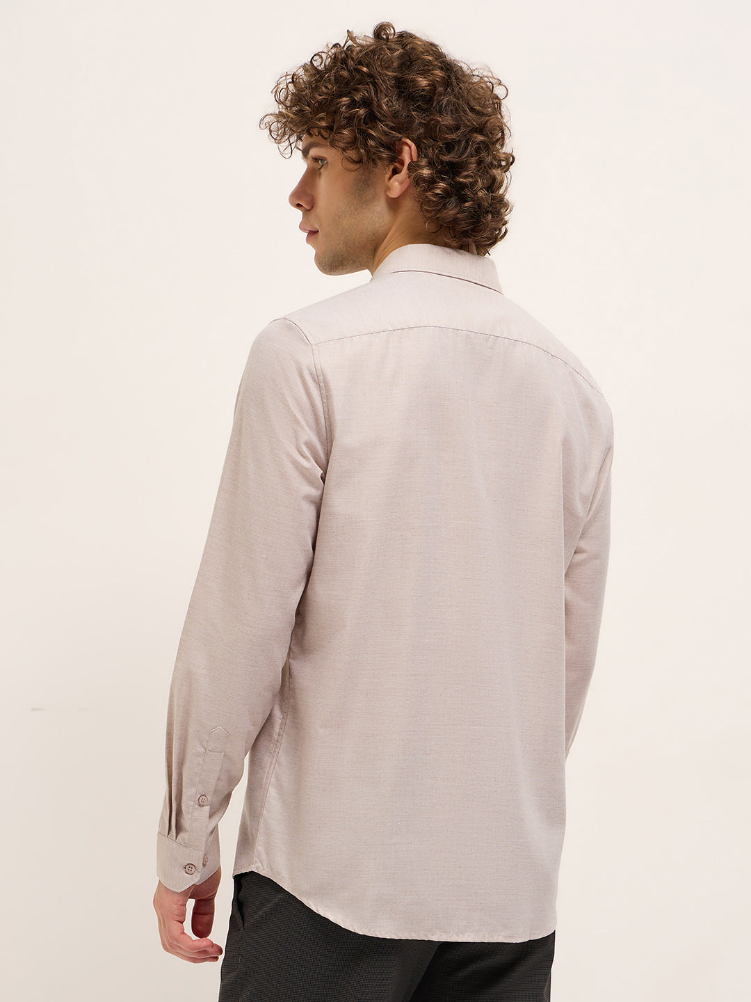 Men Shirt Beige Solid Tailored Fit Formal Shirt