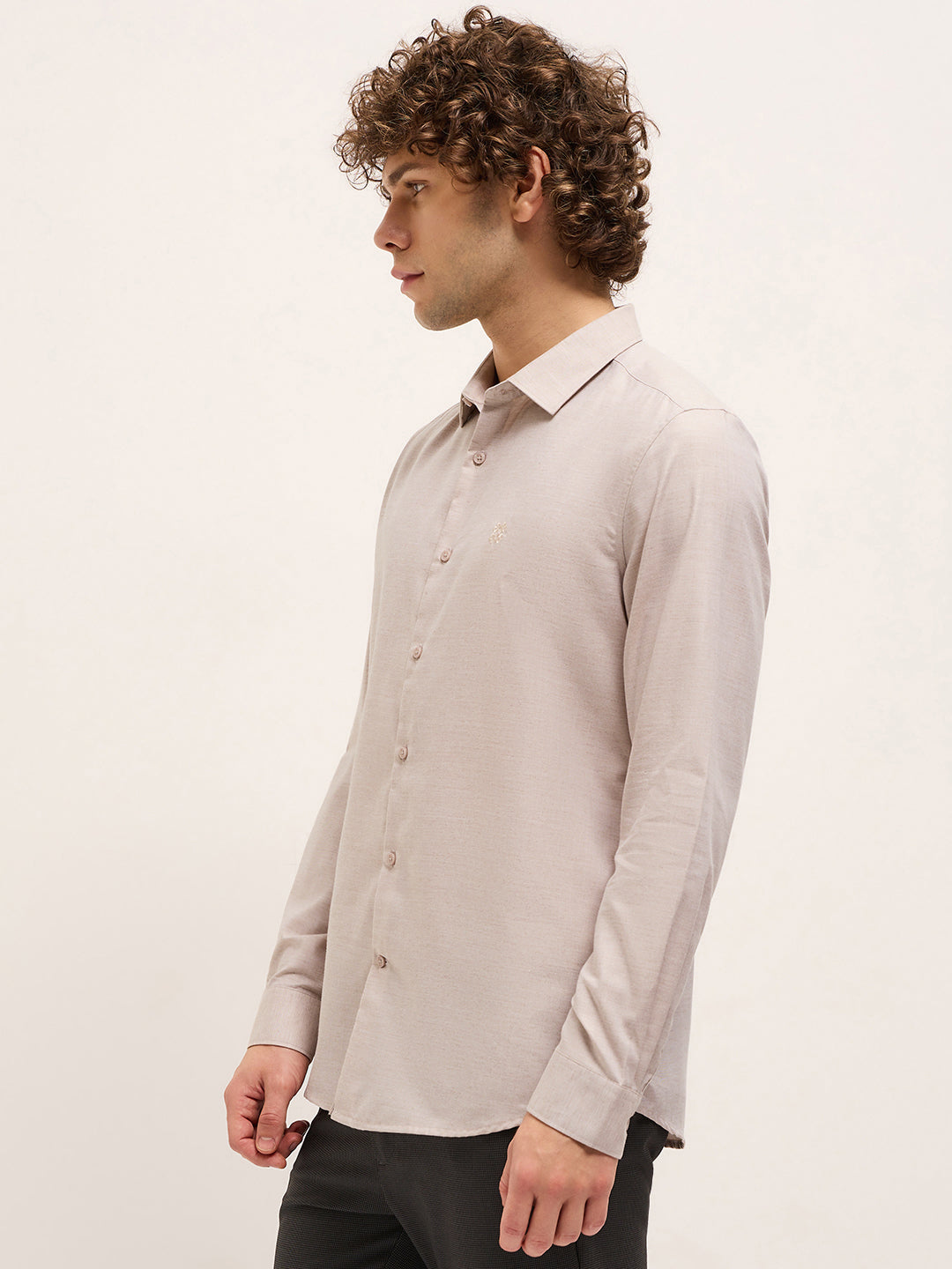 Men Shirt Beige Solid Tailored Fit Formal Shirt