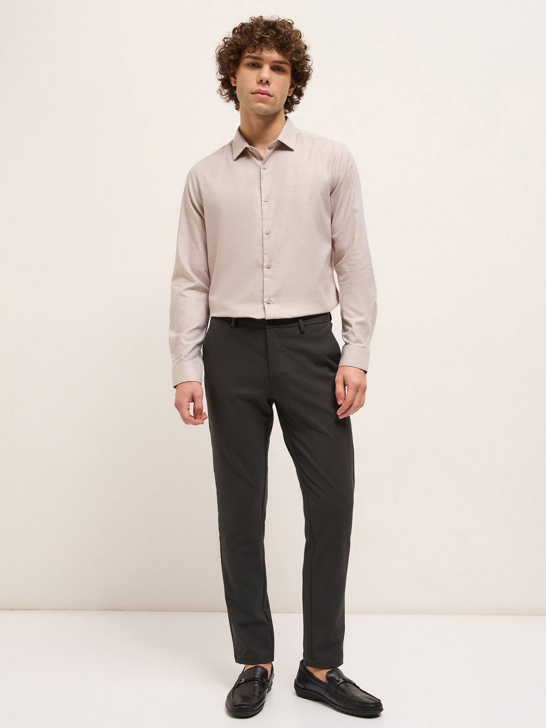 Men Shirt Beige Solid Tailored Fit Formal Shirt