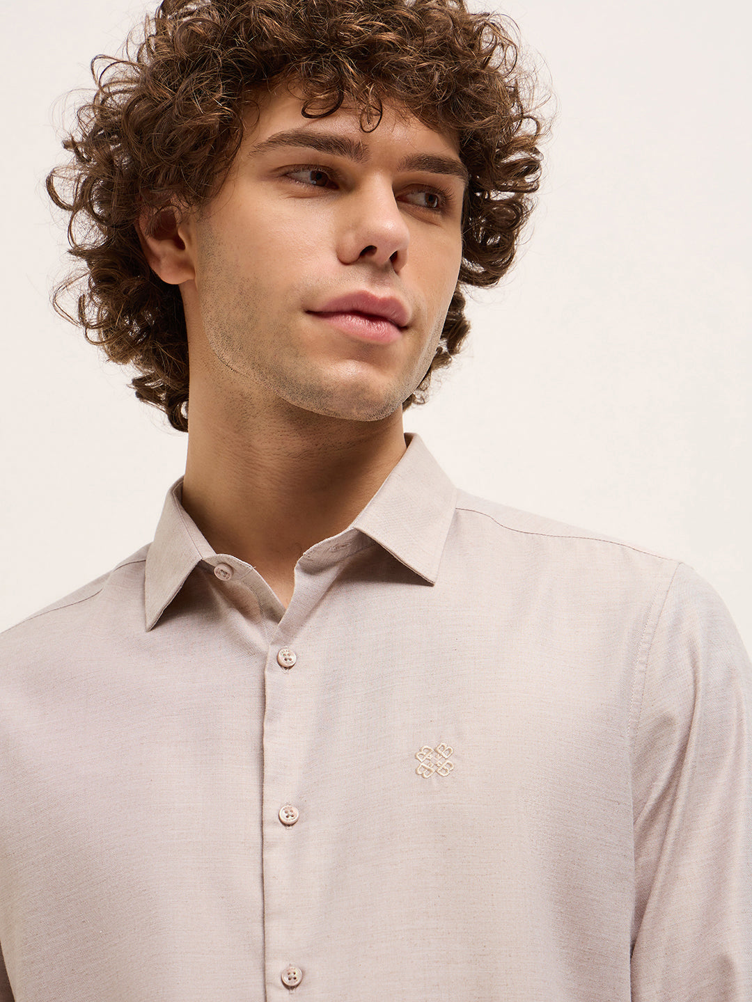 Men Shirt Beige Solid Tailored Fit Formal Shirt