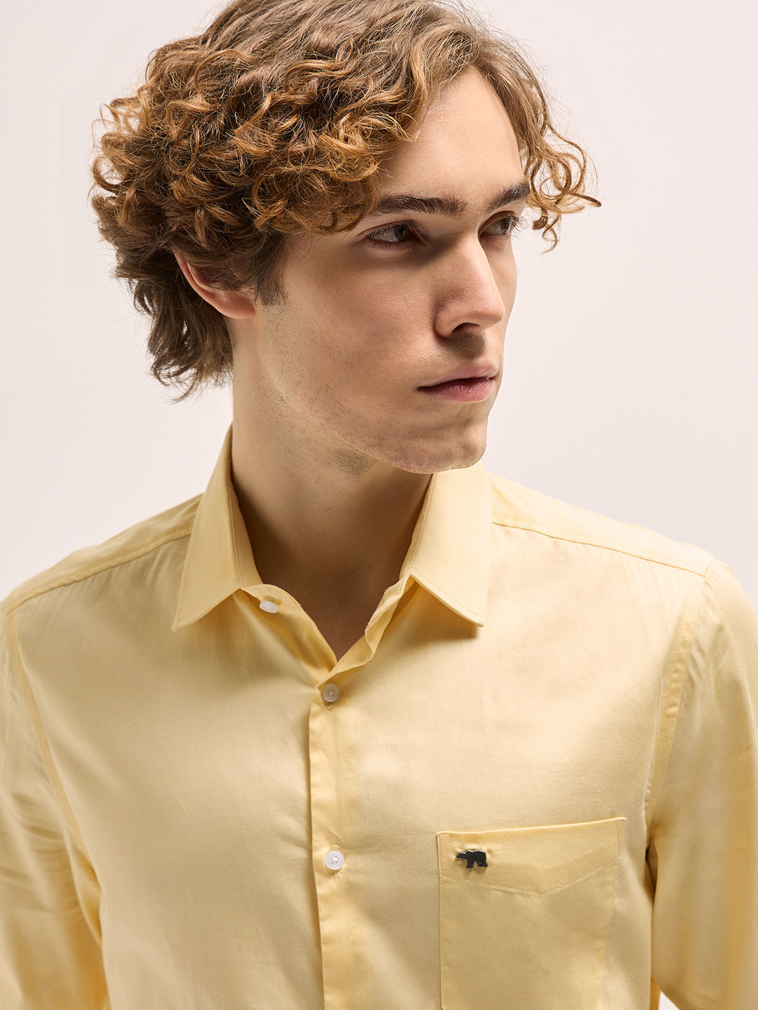 Men Yellow Tailored Fit Solid Formal Shirt