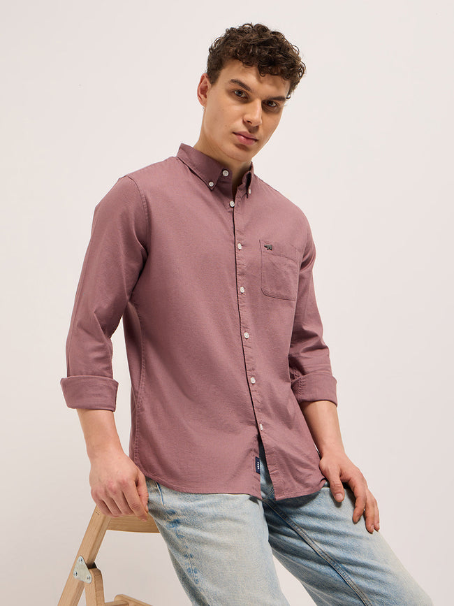 Men Pink Cotton Solid Slim Fit Casual Shirt