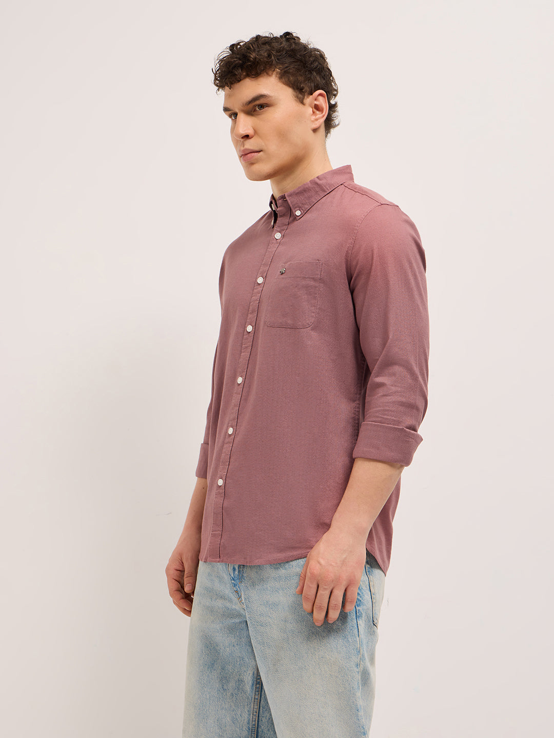 Men Pink Cotton Solid Slim Fit Casual Shirt