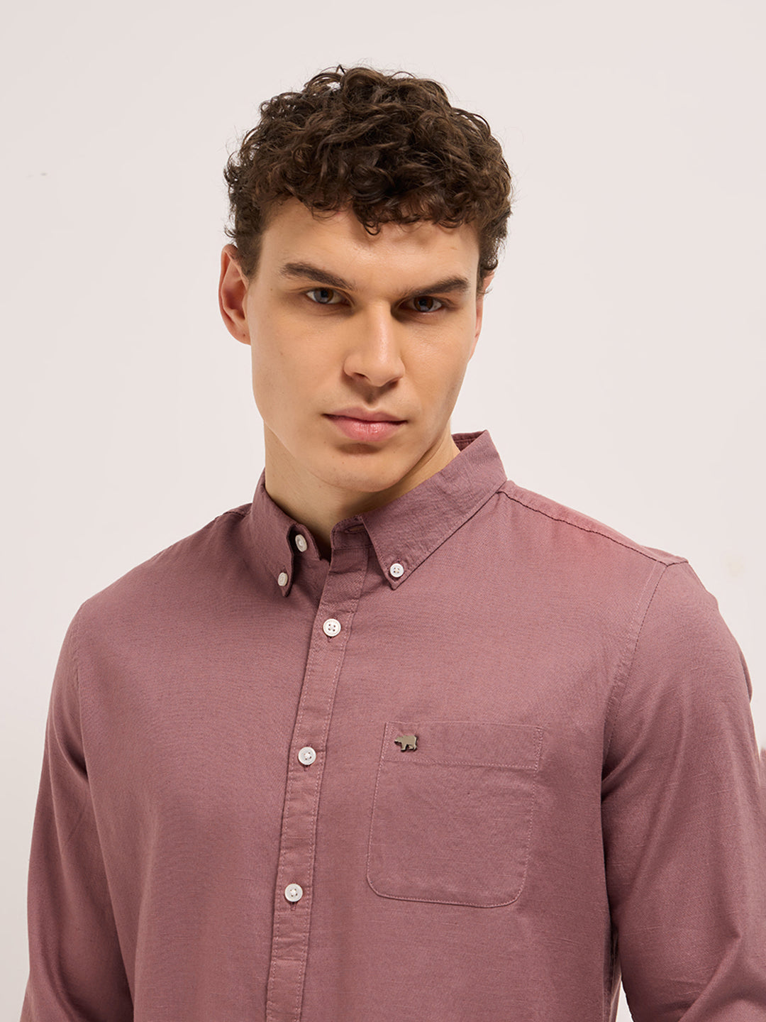 Men Pink Cotton Solid Slim Fit Casual Shirt