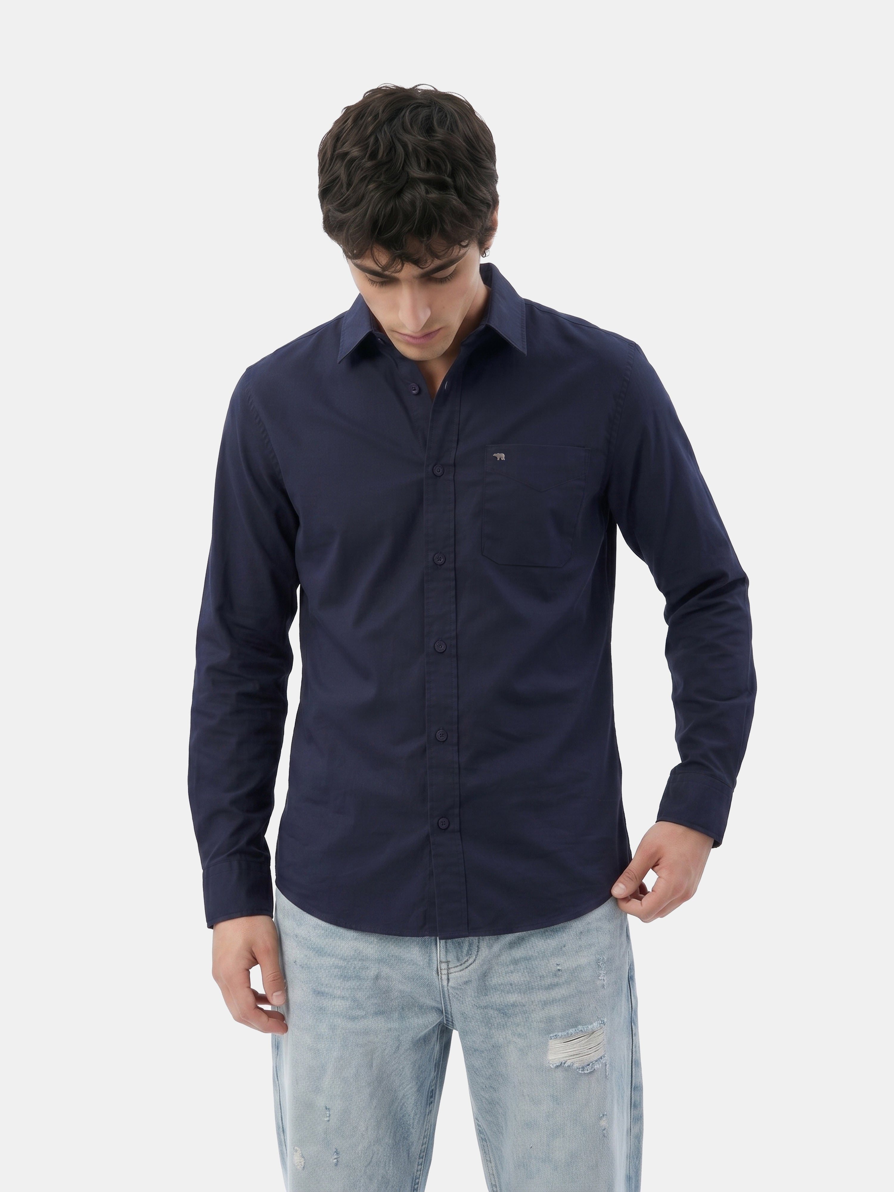 Men Blue Cotton Shirt