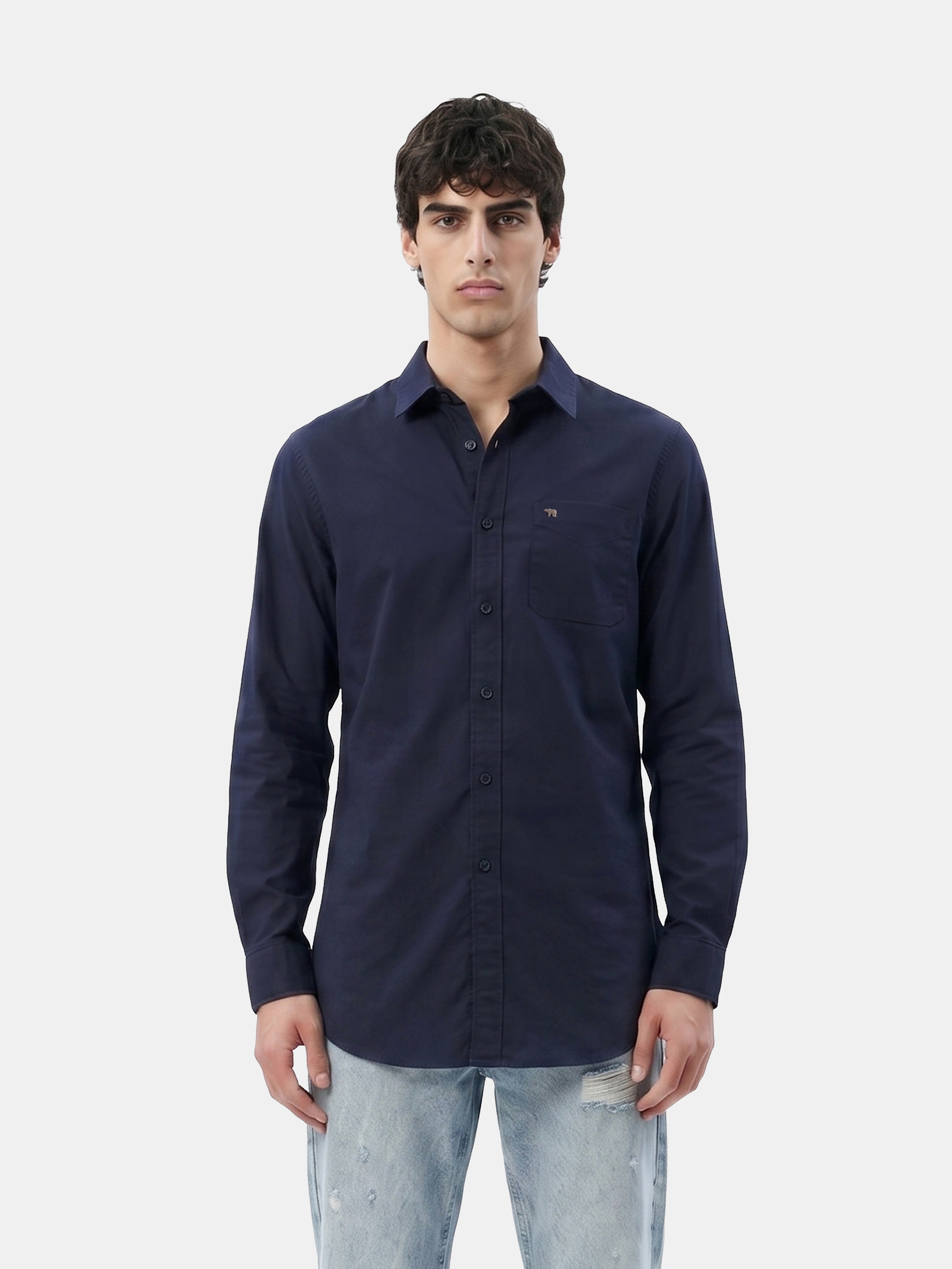 Men Blue Cotton Shirt