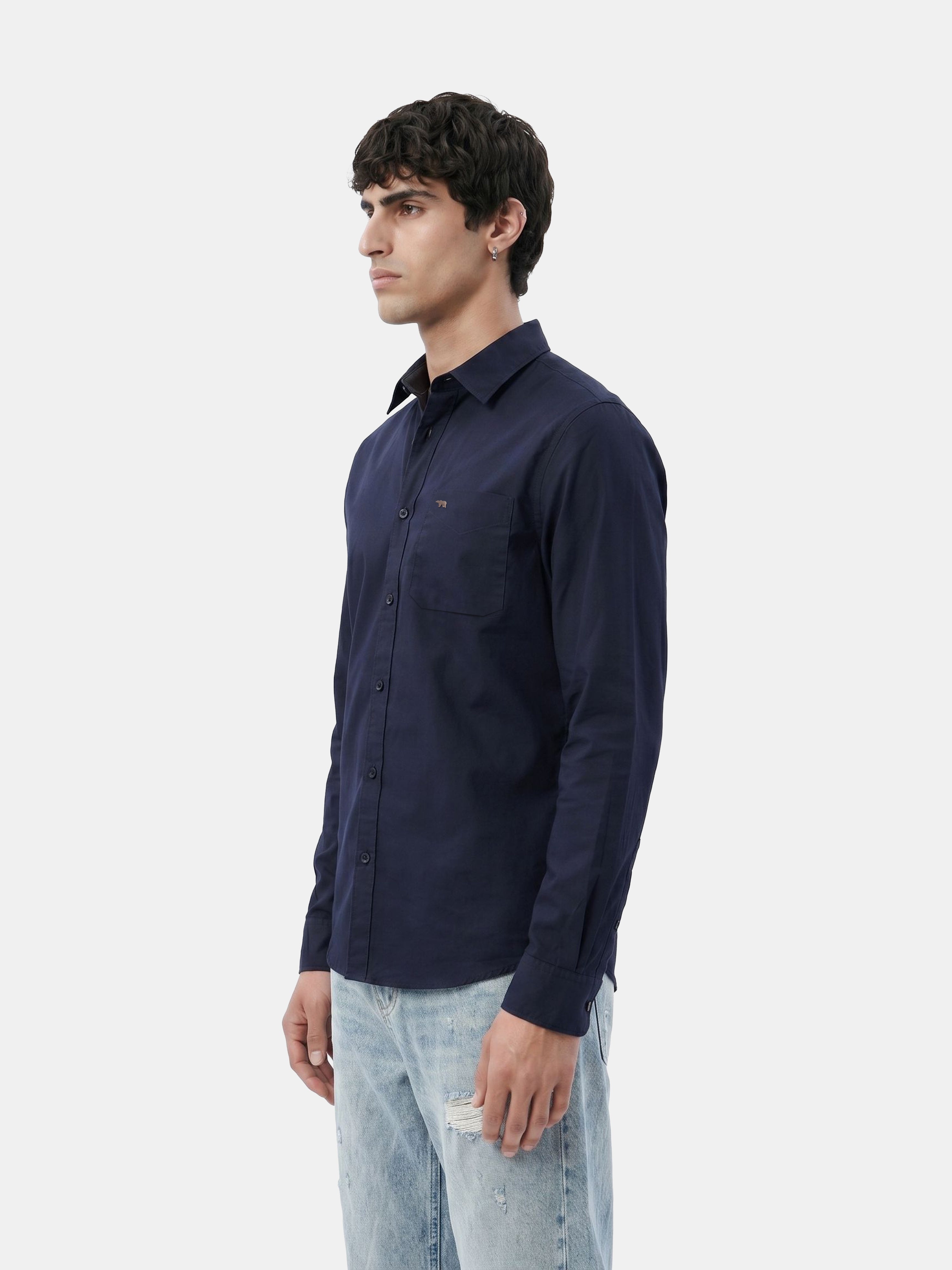 Men Blue Cotton Shirt