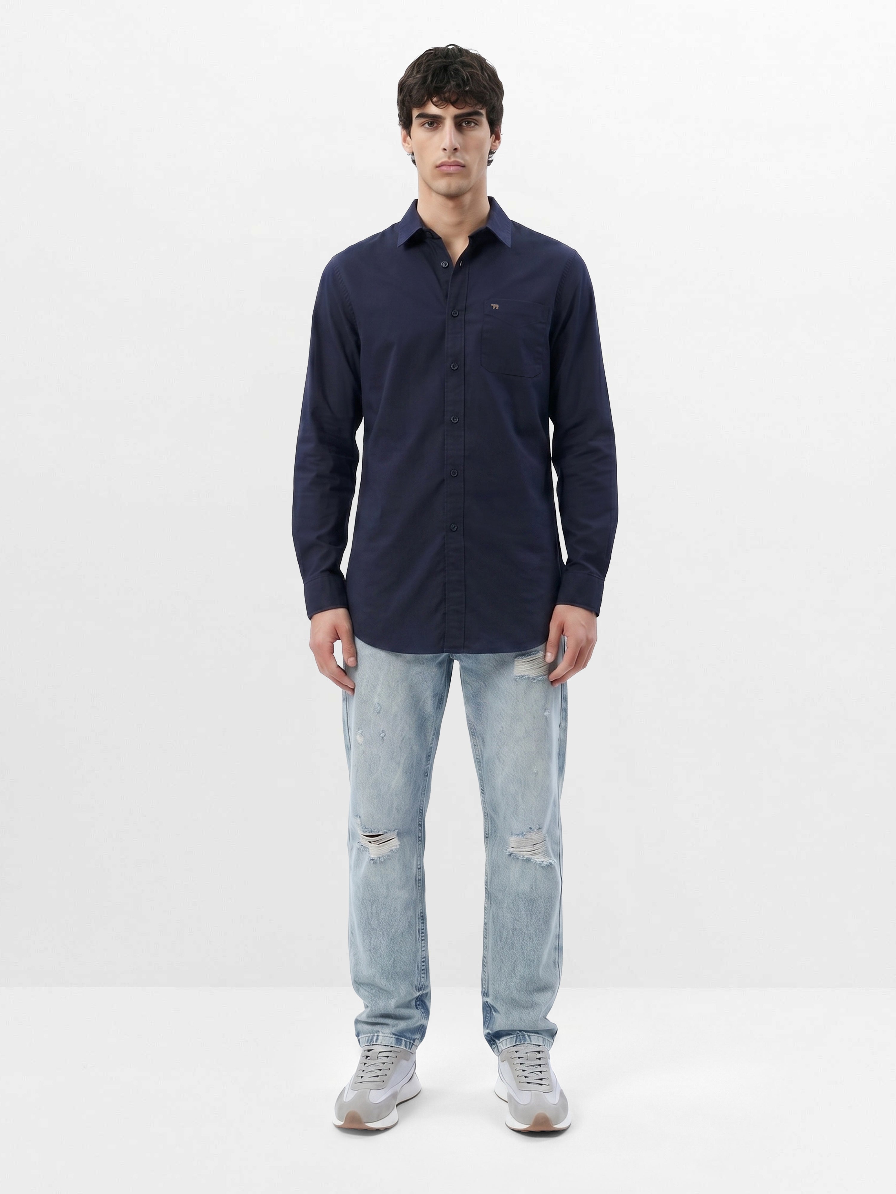 Men Blue Cotton Shirt