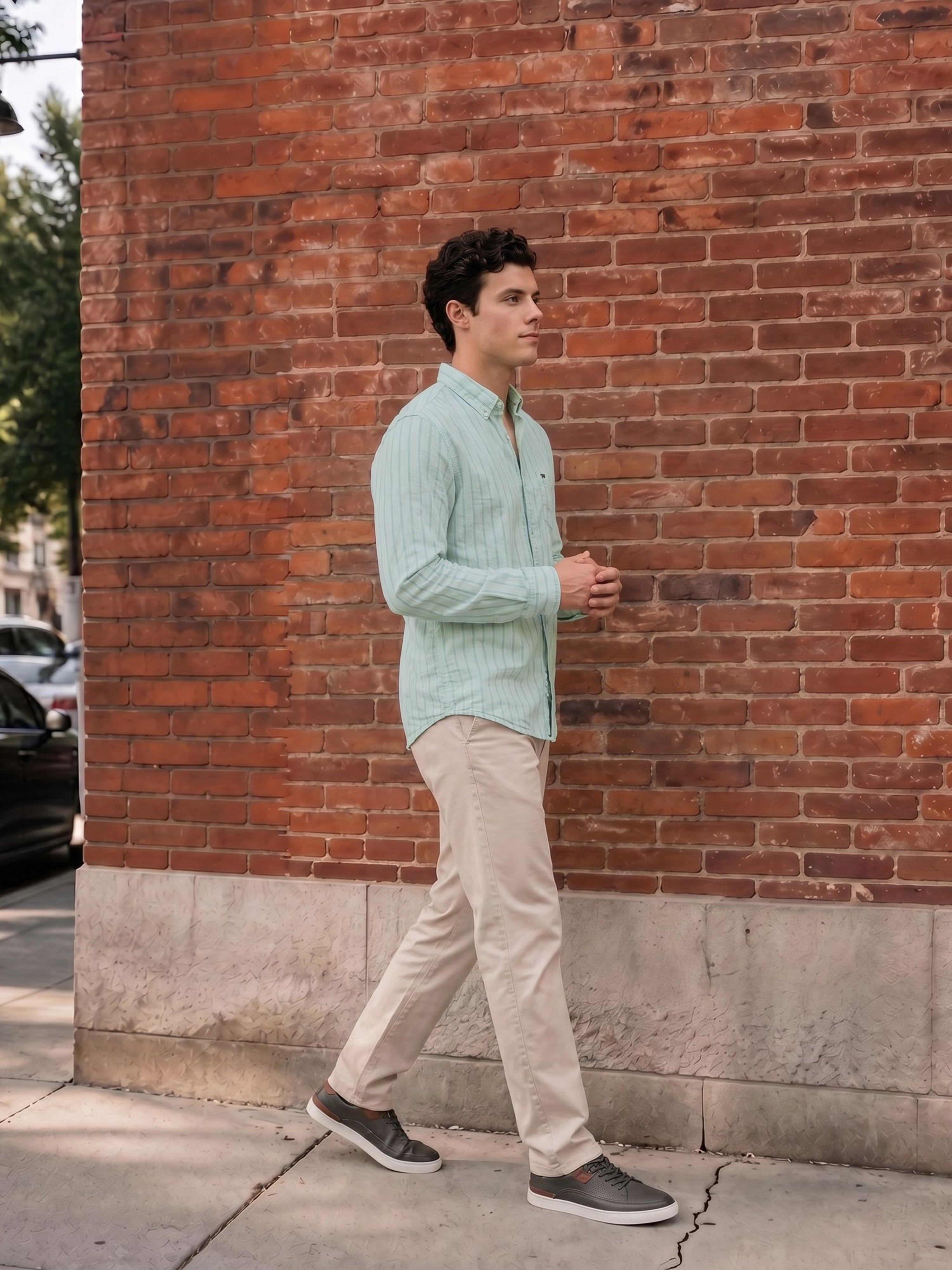 Men Green Striped Shirt