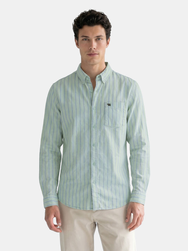 Men Green Striped Shirt