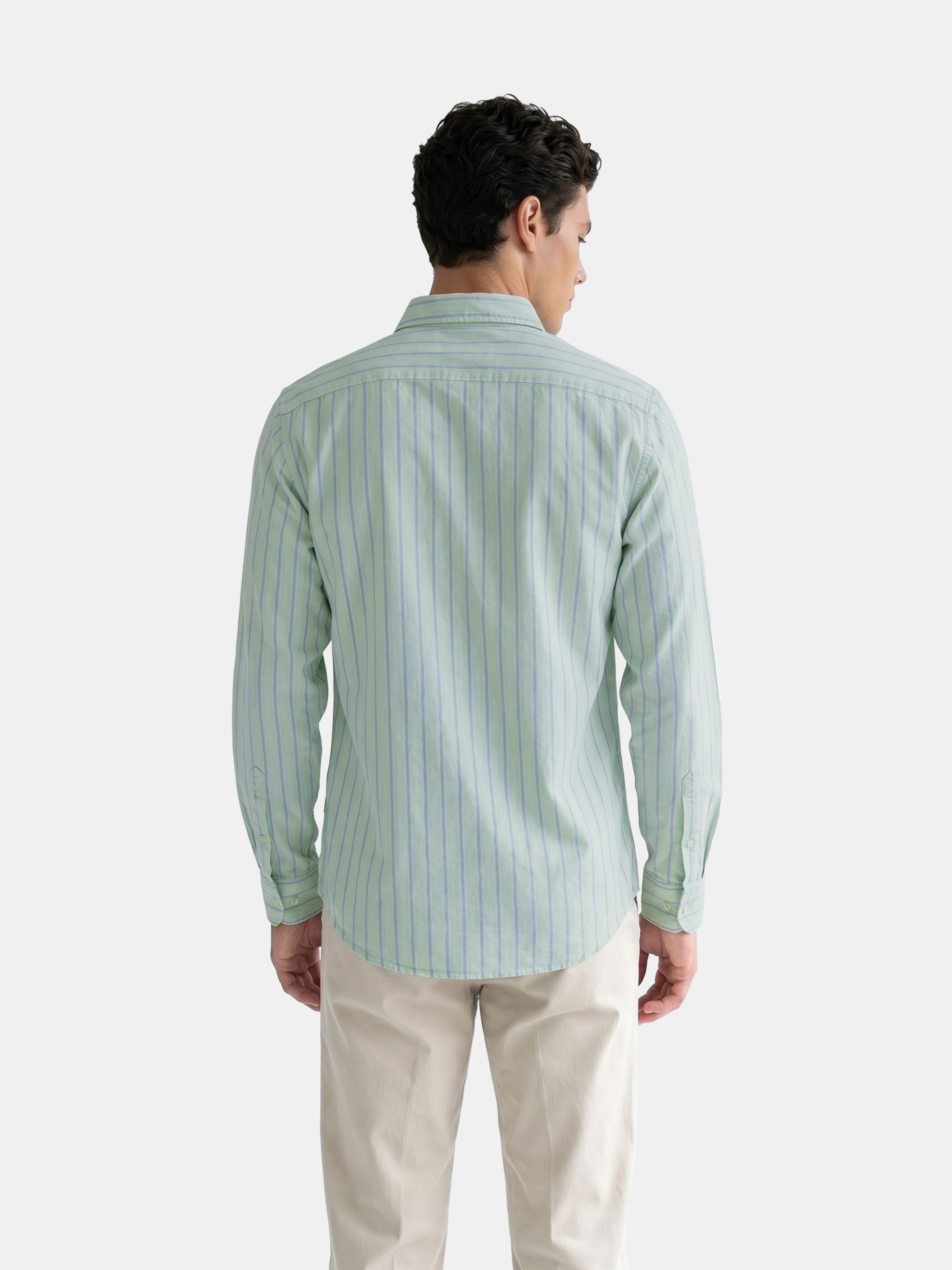 Men Green Striped Shirt