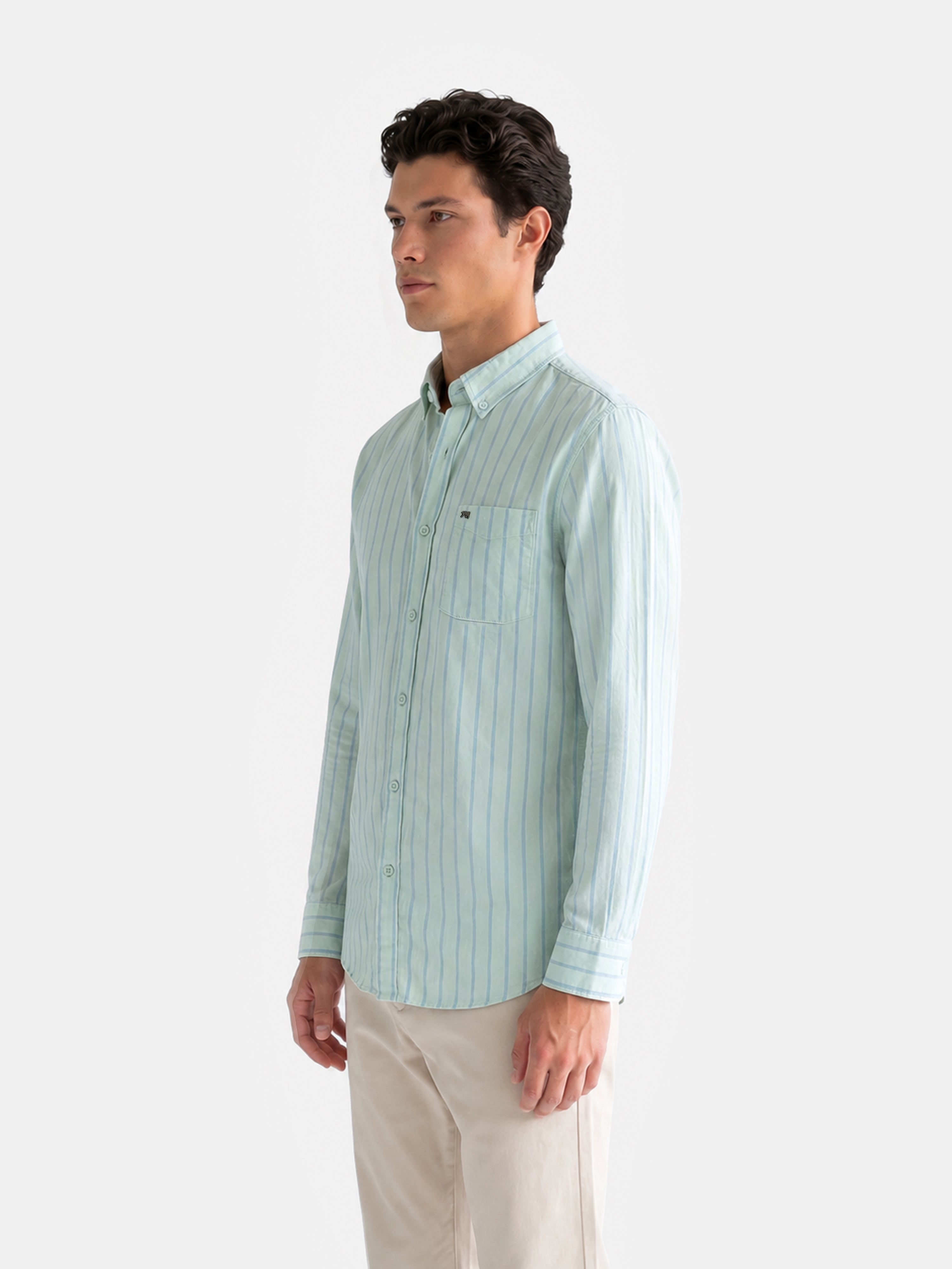 Men Green Striped Shirt