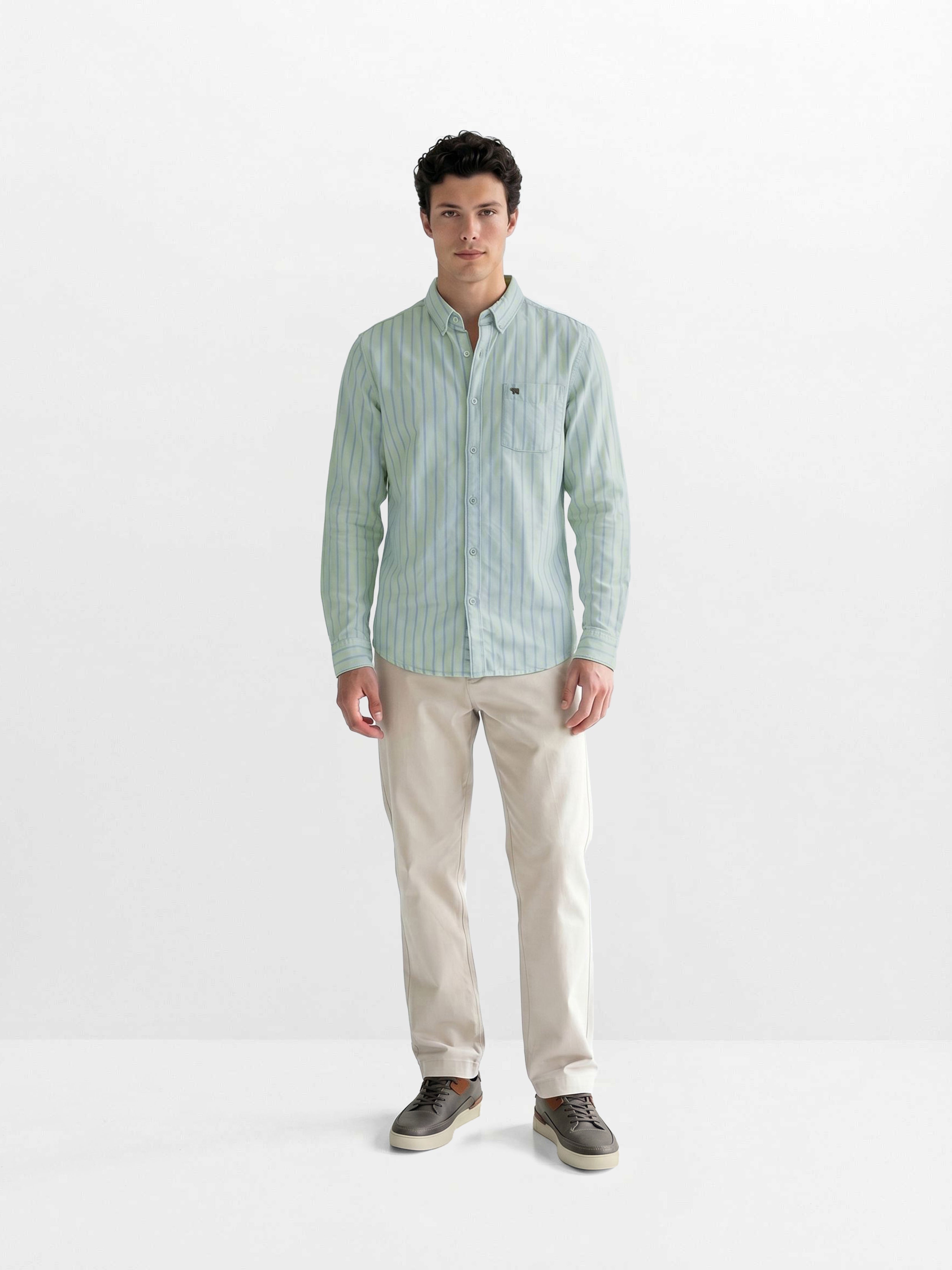 Men Green Striped Shirt