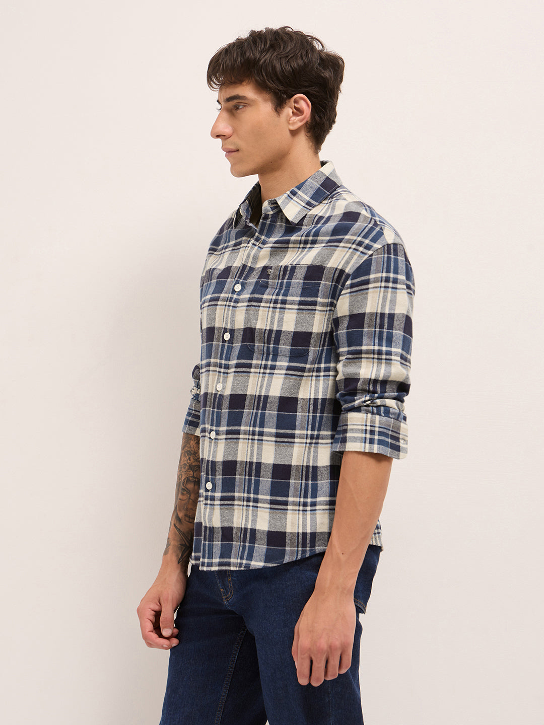 Men Cotton Checked Flannel Shirt