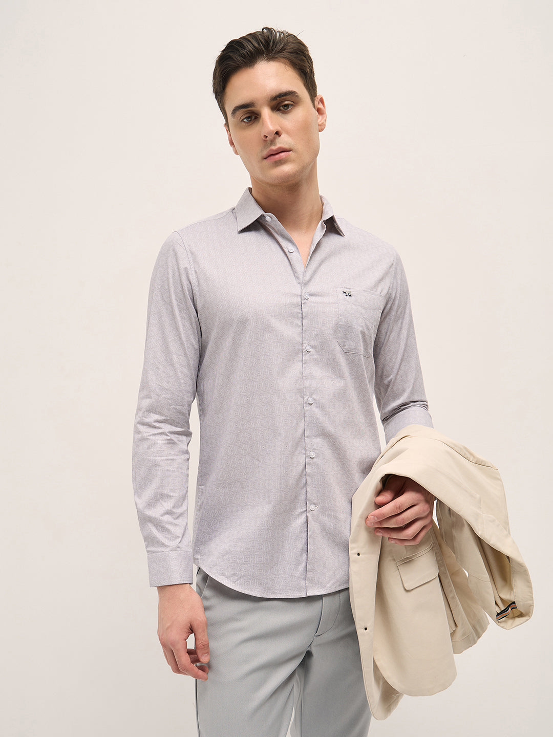 Men Light Purple Geometric Printed Tailored Fit Formal Shirt