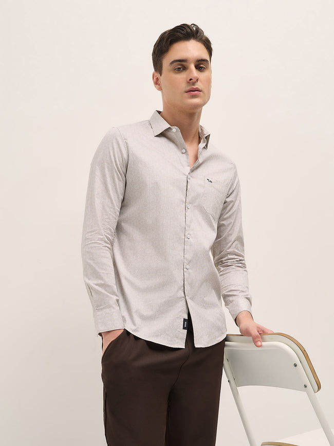 Men Light Beige Geometric Printed Tailored Fit Formal Shirt