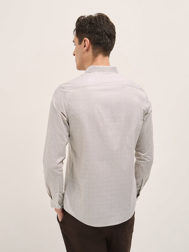 Men Light Beige Geometric Printed Tailored Fit Formal Shirt