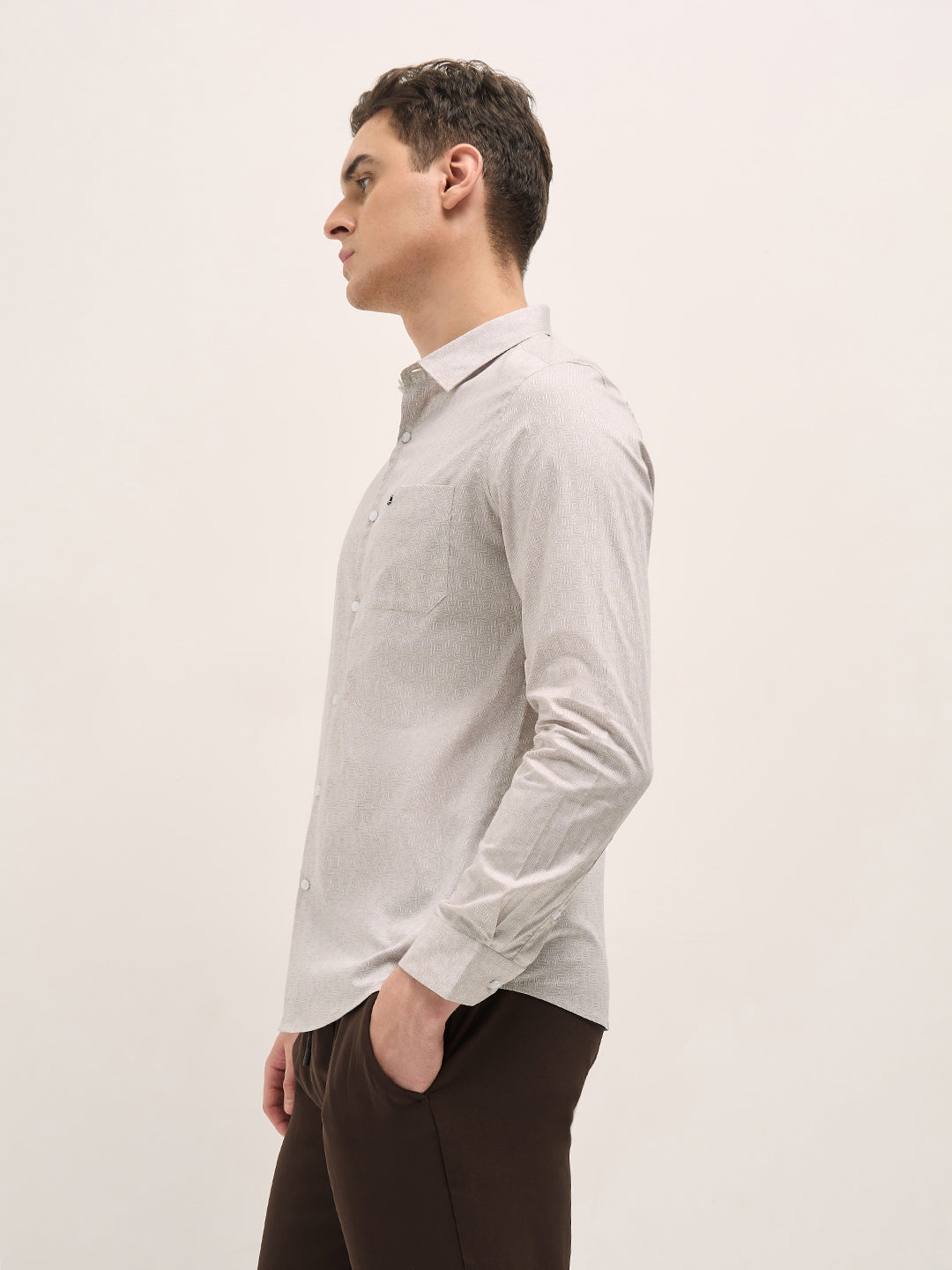 Men Light Beige Geometric Printed Tailored Fit Formal Shirt