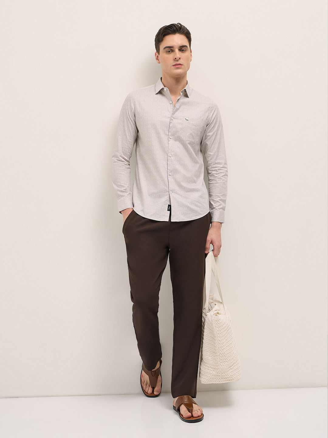 Men Light Beige Geometric Printed Tailored Fit Formal Shirt