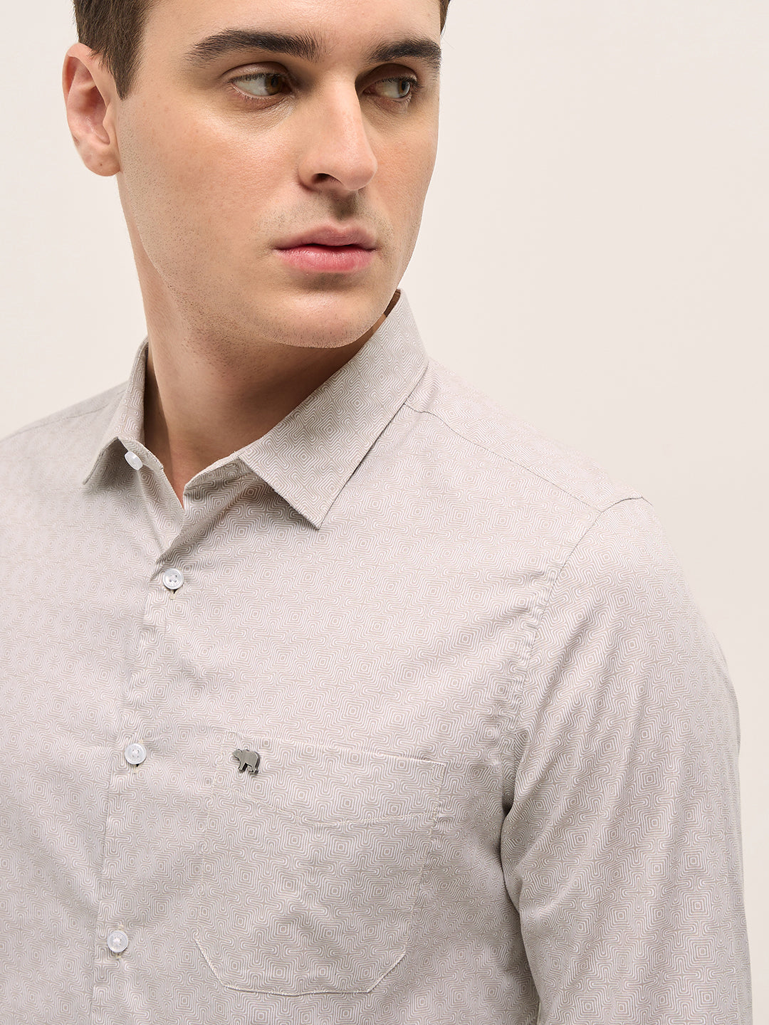 Men Light Beige Geometric Printed Tailored Fit Formal Shirt