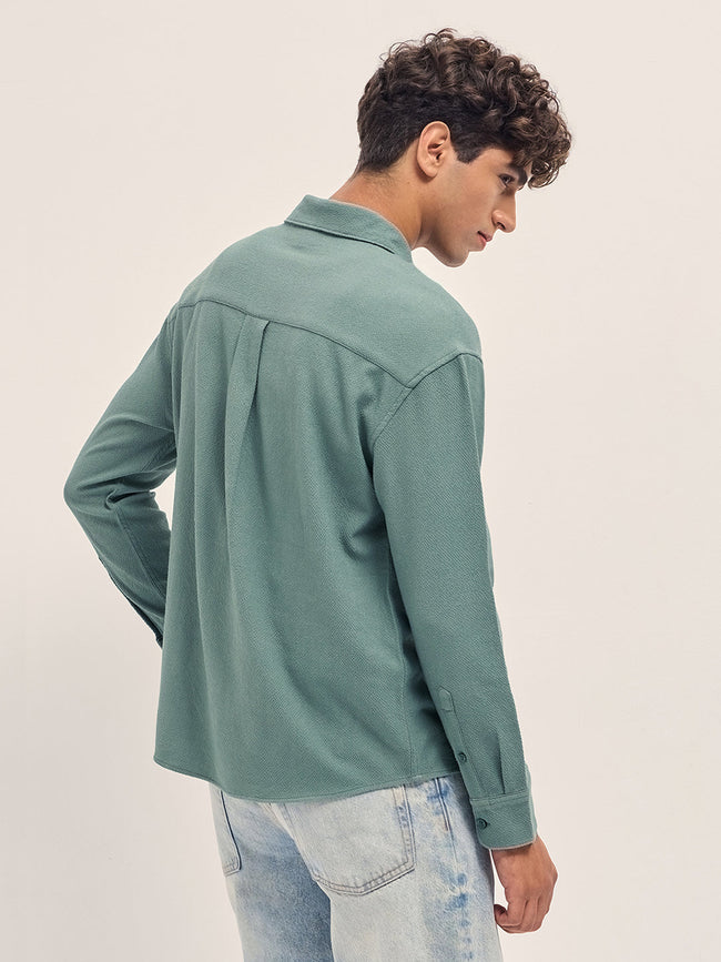 Men Green Woven Textured Relaxed Fit Casual Shirt