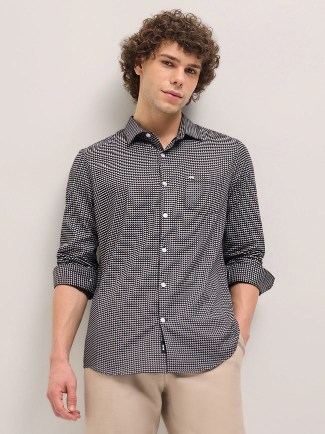 Men Black Geometric Printed Tailored Fit Formal Shirt