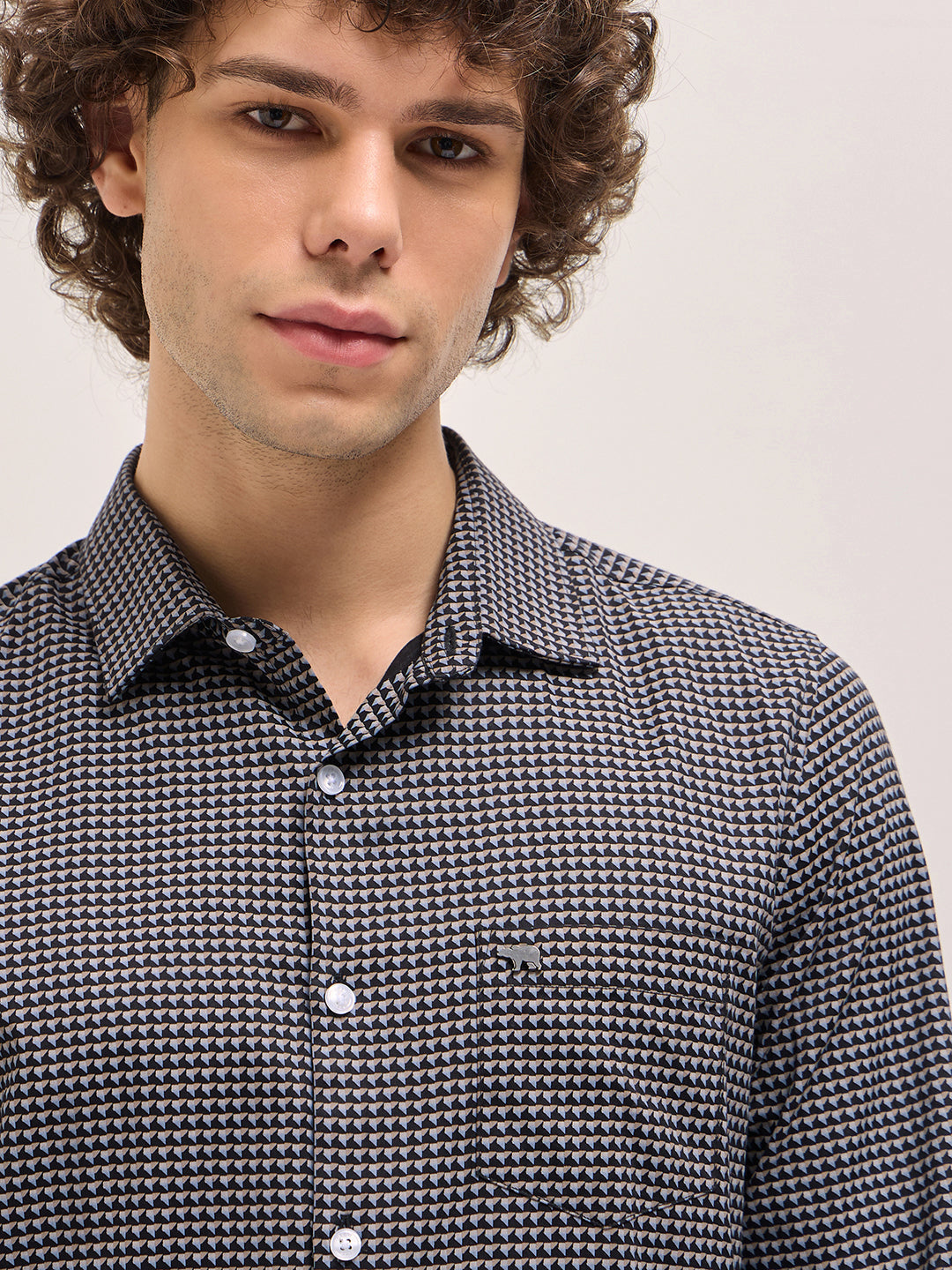 Men Black Geometric Printed Tailored Fit Formal Shirt