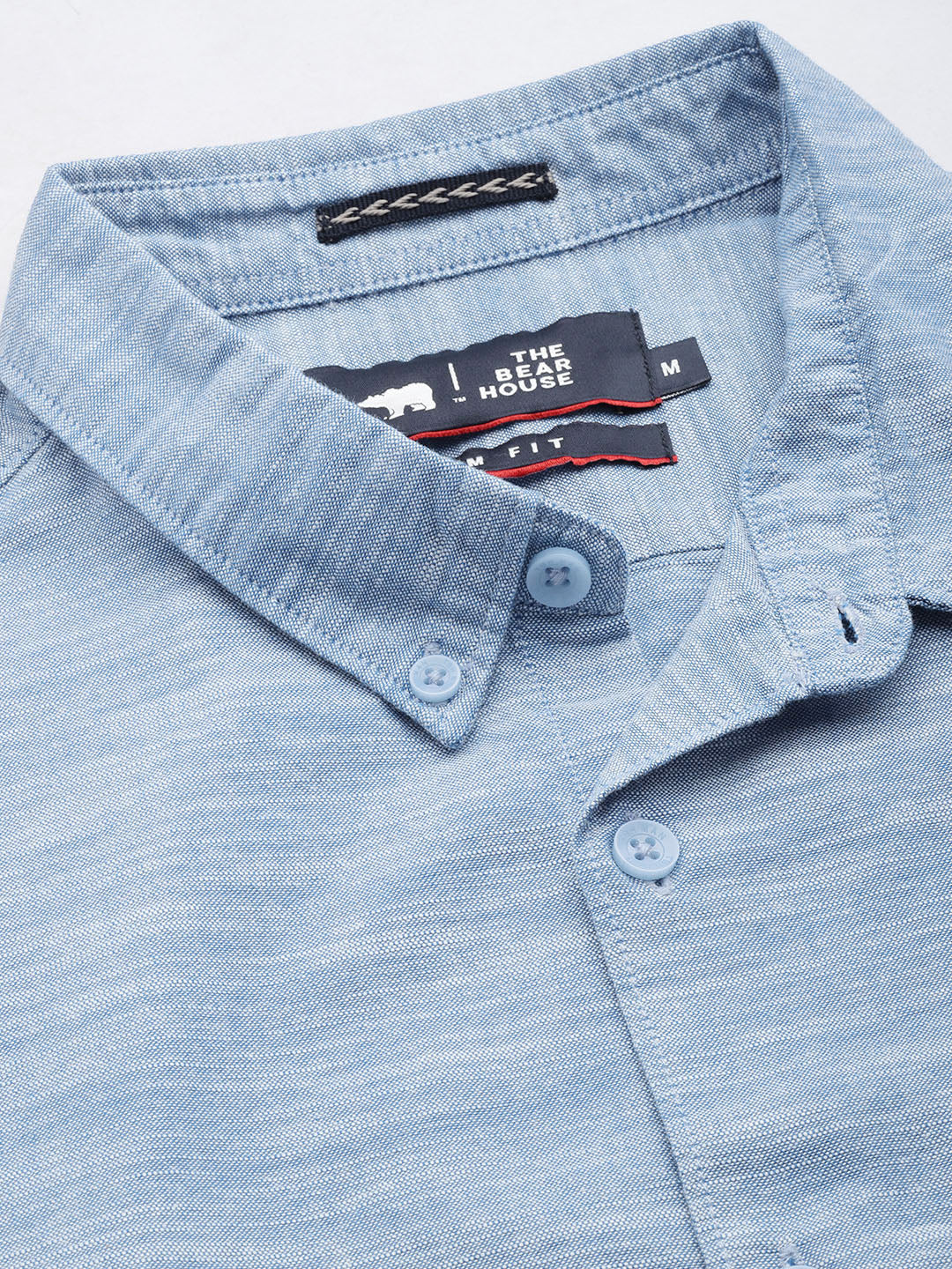 Men Blue Self Design Chambray Shirt