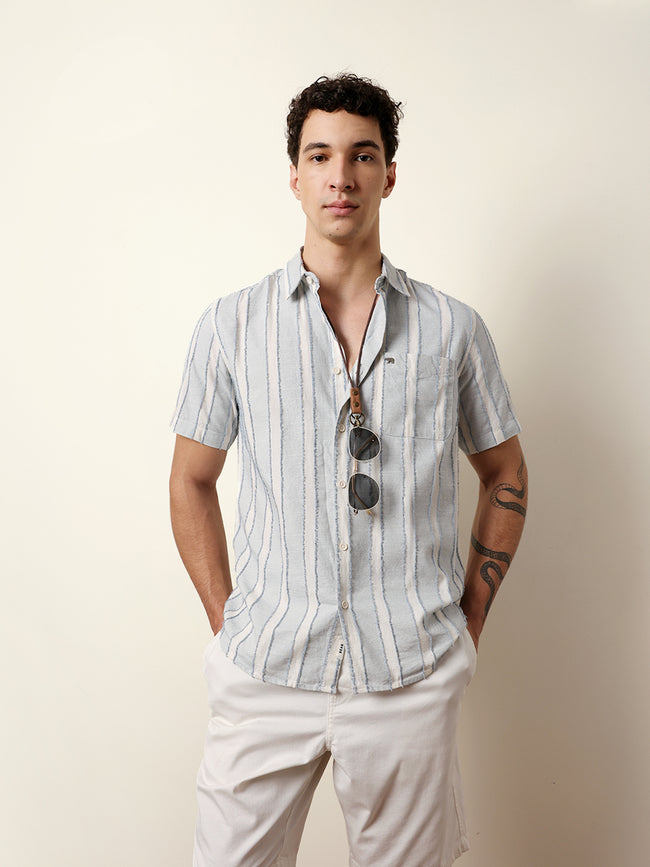 Men Striped Casual Half-Sleeve Shirt
