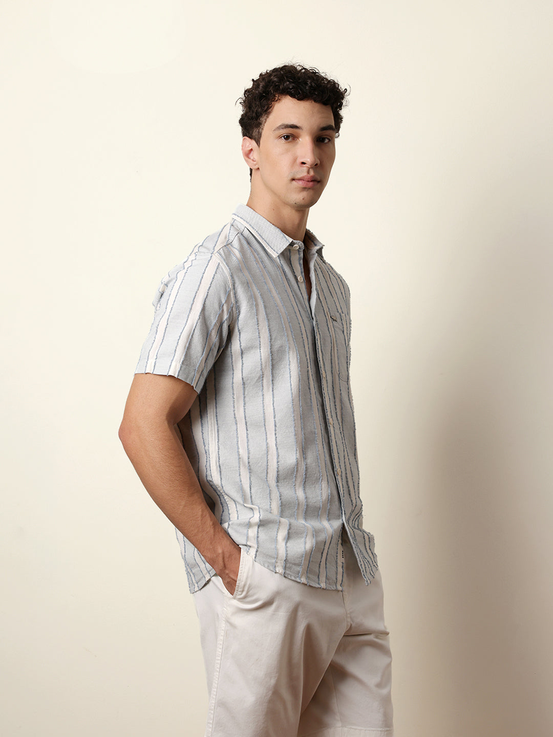 Men Striped Casual Half-Sleeve Shirt