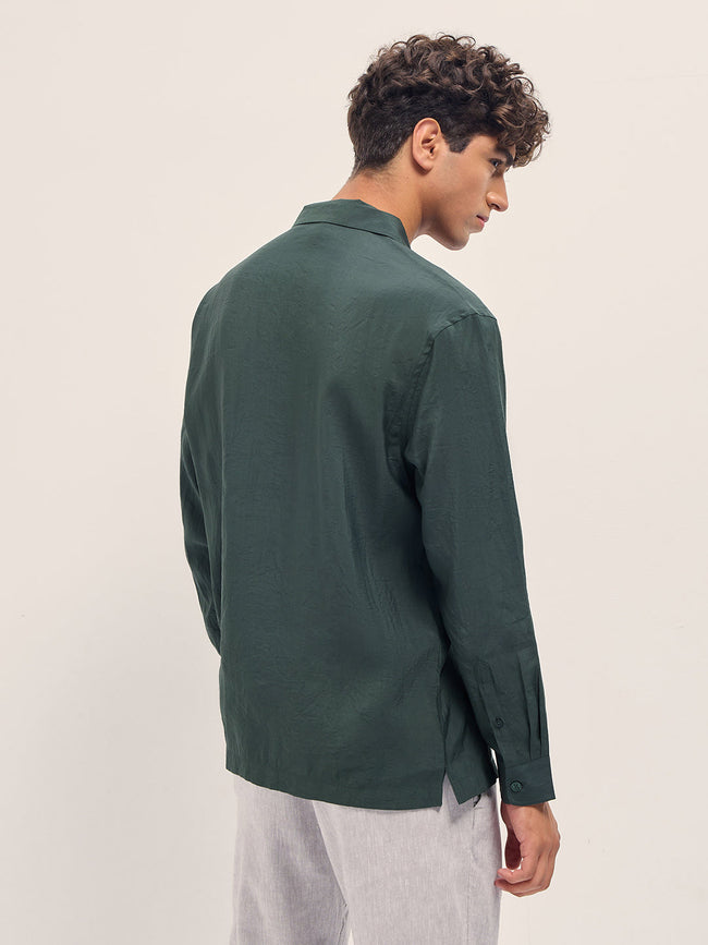 Men Dark Green Lenzing Modal Solid Oversize Fit Casual Shirt
