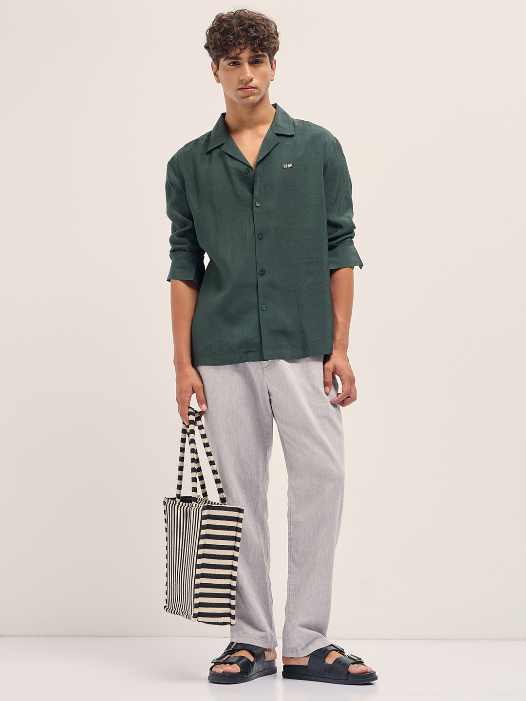 Men Dark Green Lenzing Modal Solid Oversize Fit Casual Shirt