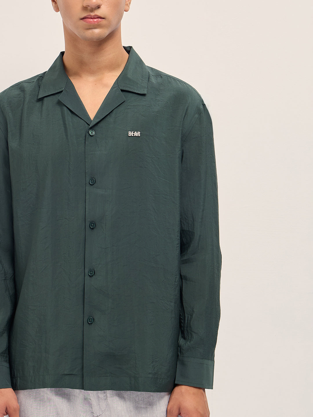Men Dark Green Lenzing Modal Solid Oversize Fit Casual Shirt