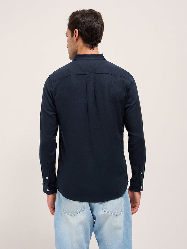 Men Navy Blue Solid Slim Fit Cotton Casual Shirt
