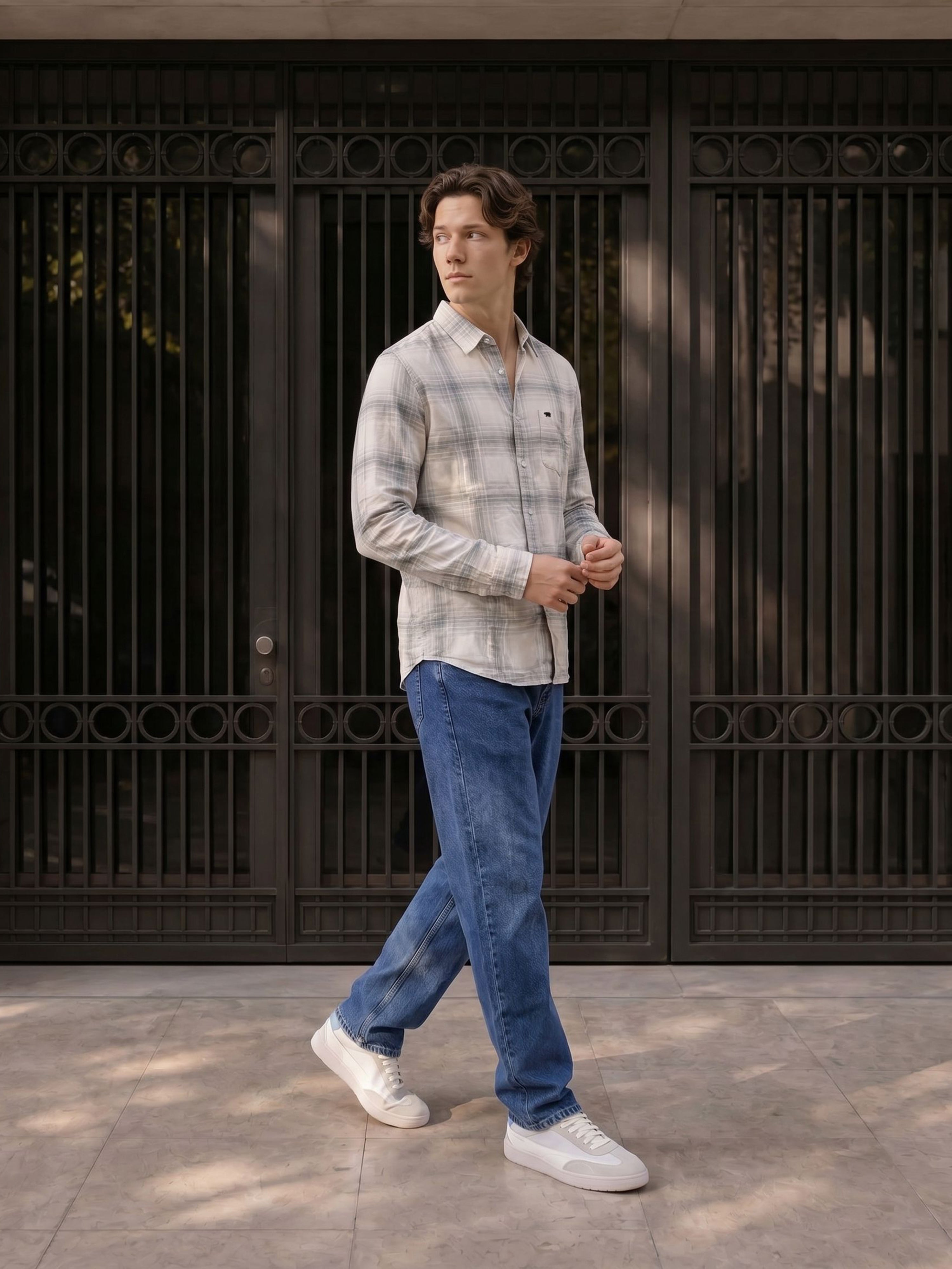 Men Off White Checked Shirt