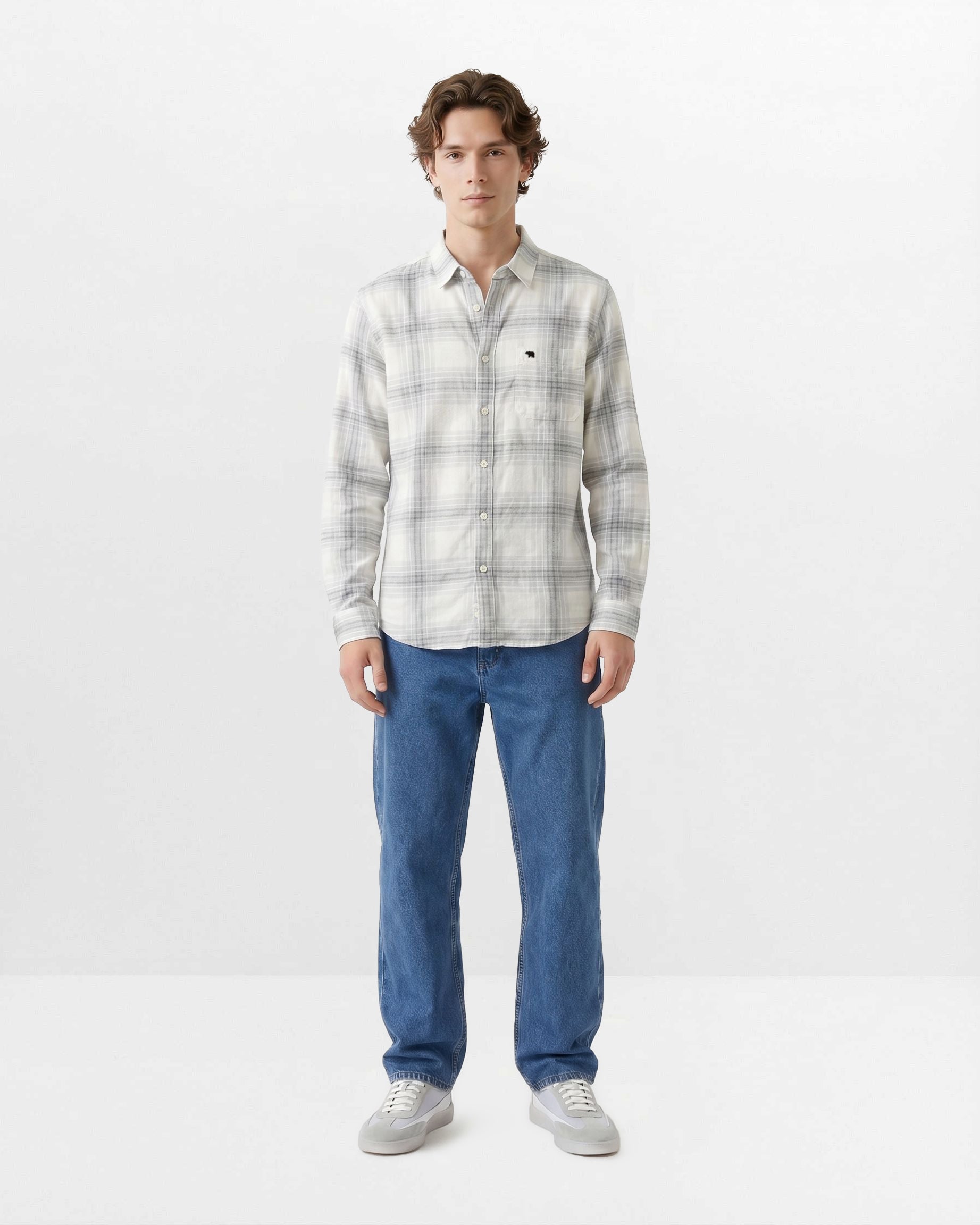Men Off White Checked Shirt